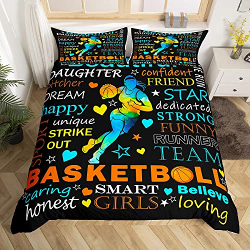 Parure de lit tendance avec housse de couette et 2 taies d'oreiller Motif ballon de basket pour enfants et adultes