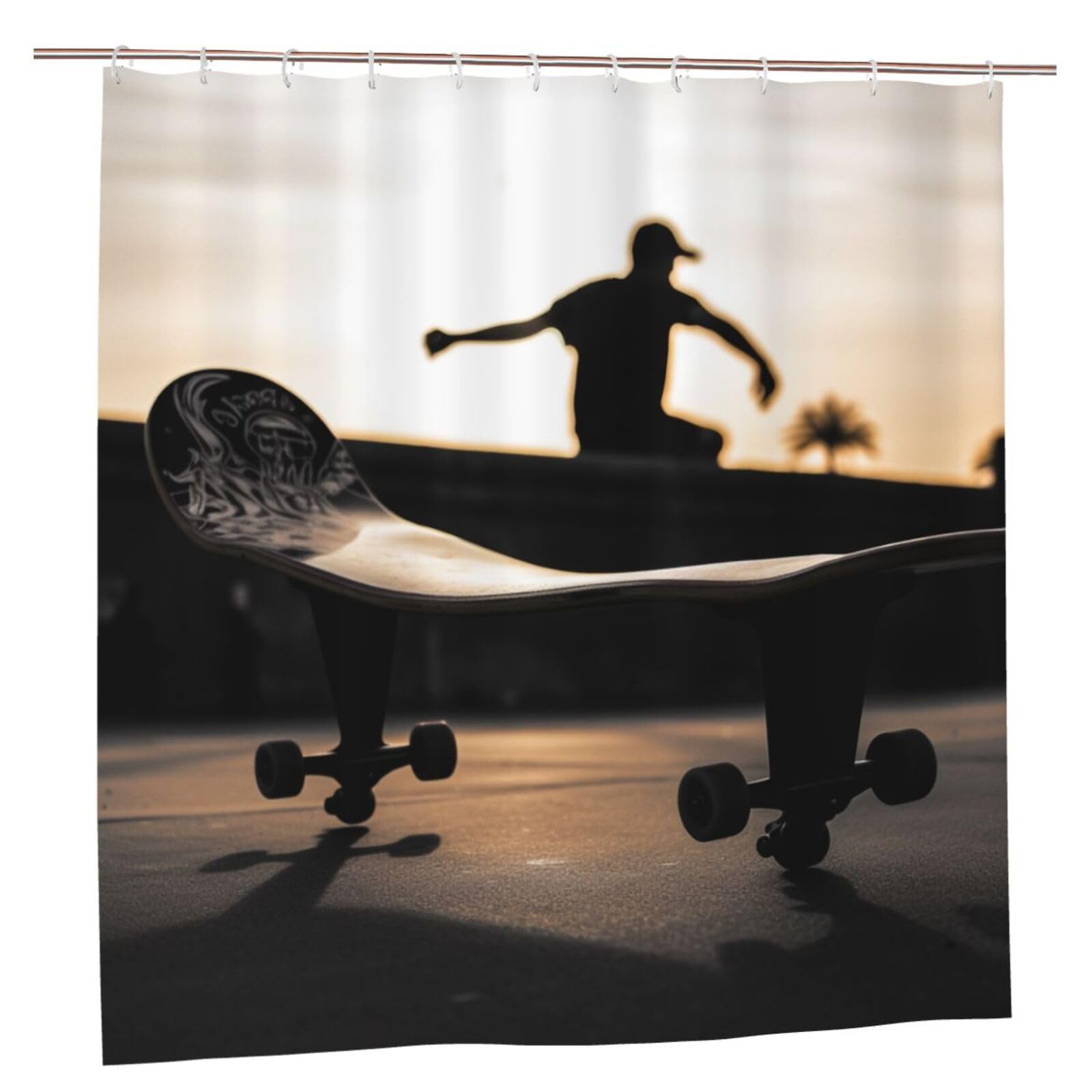 BWWHCCTI Skateboard print Printed Shower Curtain With 12 Plastic Hooks Opaque Quick Drying Waterproof Shower Curtains Sets For Bathroom 183x183 CM