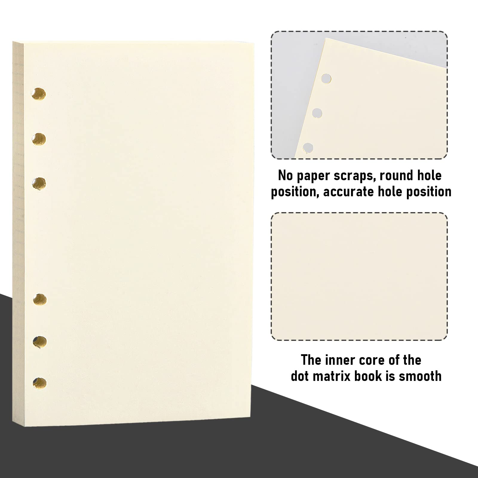 A5 Paper 6 Hole Blank Refill Paper DIN A5 Refill Inserts 100gsm Blank Paper Loose Leaf 100 Sheets / 200 Pages For A5 6 Ring Binder Refillable Notebook Diary Sketchbook Organiser