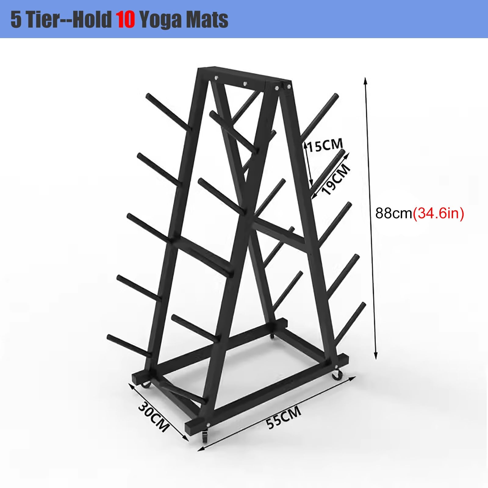 Supporto portaoggetti per Palestra Domestica, Mobile, di Grande capacità, per tappetini da Yoga, Organizer per Allenamento in Palestra Domestica, Supporto espositivo in a（Black-5 Tier）
