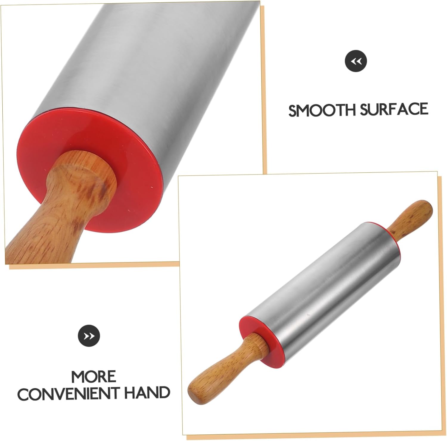 Bakery Equipment,Rolling Pin,Pizza Dough Roller Non-Stick Rolling Pin for Baking Solid Wood Stainless Steel(30.00X5.20X5.20CM)
