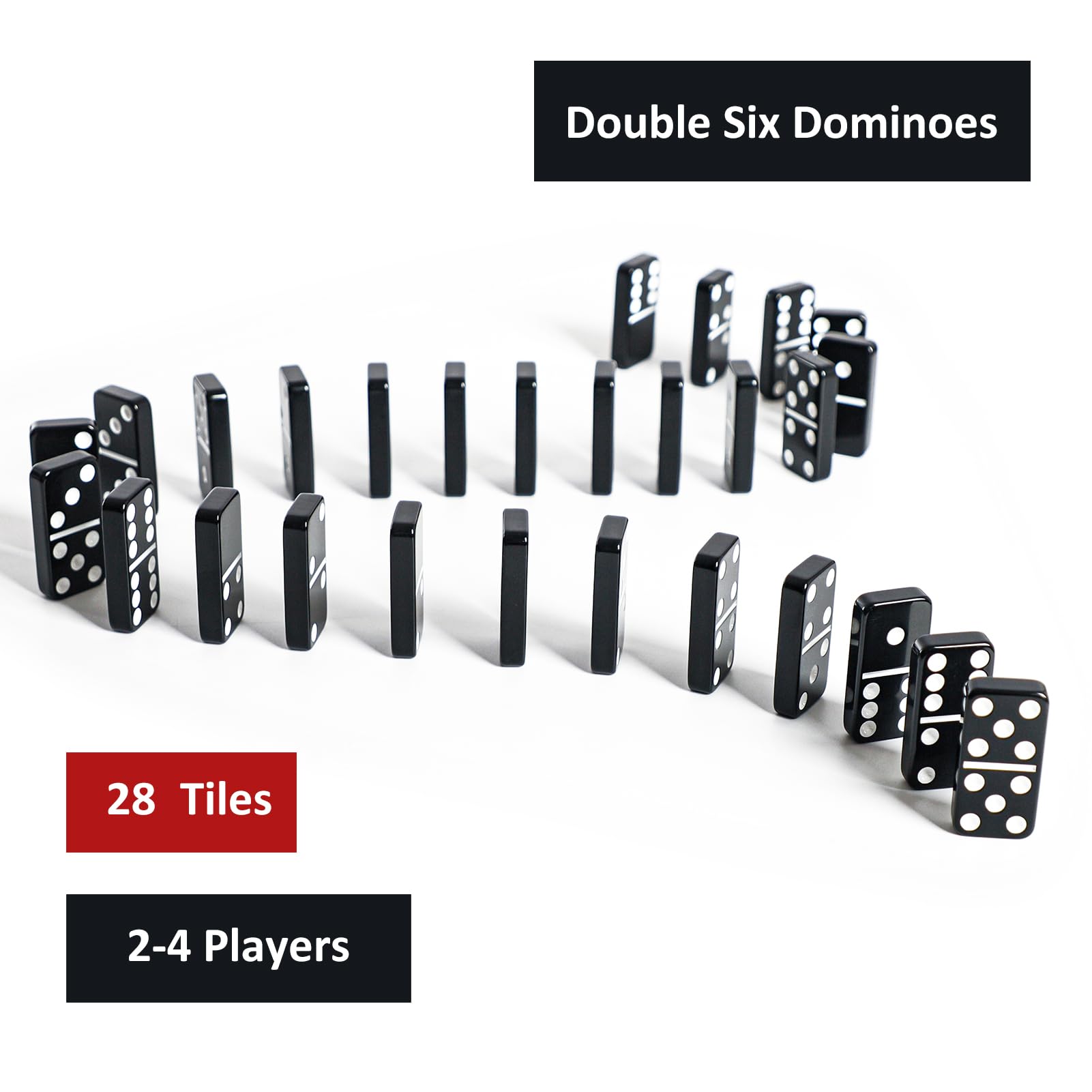 Zestaw domino dla dorosłych, podwójne sześć domino i gry w płytki, zestaw domino z 28 dużymi płytkami i przenośną torbą, do klasycznej gry planszowej rodzinnej/podróżnej (2–4 graczy)