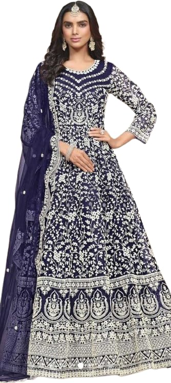 Women Net Embroidery Anarkali Semi Stitched Gown with Dupatta Set.-image-20