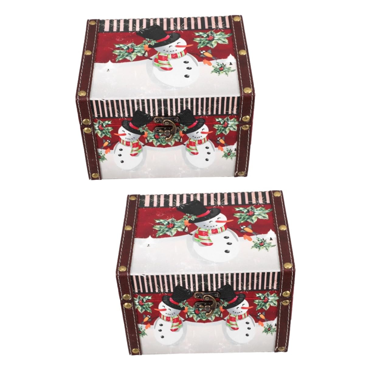 Garneck2pcs Box Retro Wooden Storage Box Santa Trinket Chest Vintage Storage Trunk Candy Container Jewelry Storage Containers Candy Packaging Boxes Dessert Boxes Tins Cookie Tins