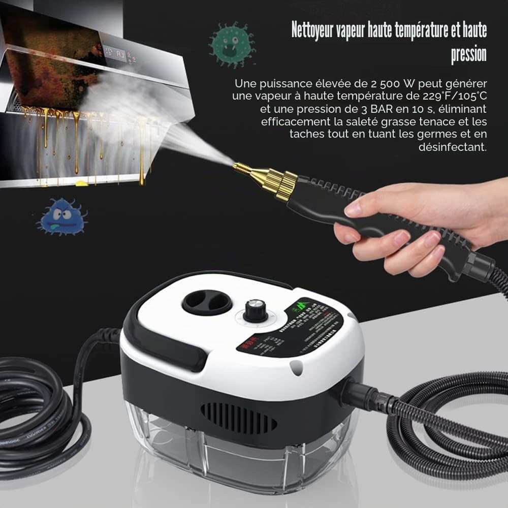 Andoer Nettoyeur vapeur, 2500W Nettoyeur vapeur portable à main - Machine de nettoyage à vapeur haute température et haute pression avec têtes de brosse pour meubles de cuisine, salle de bain, voiture