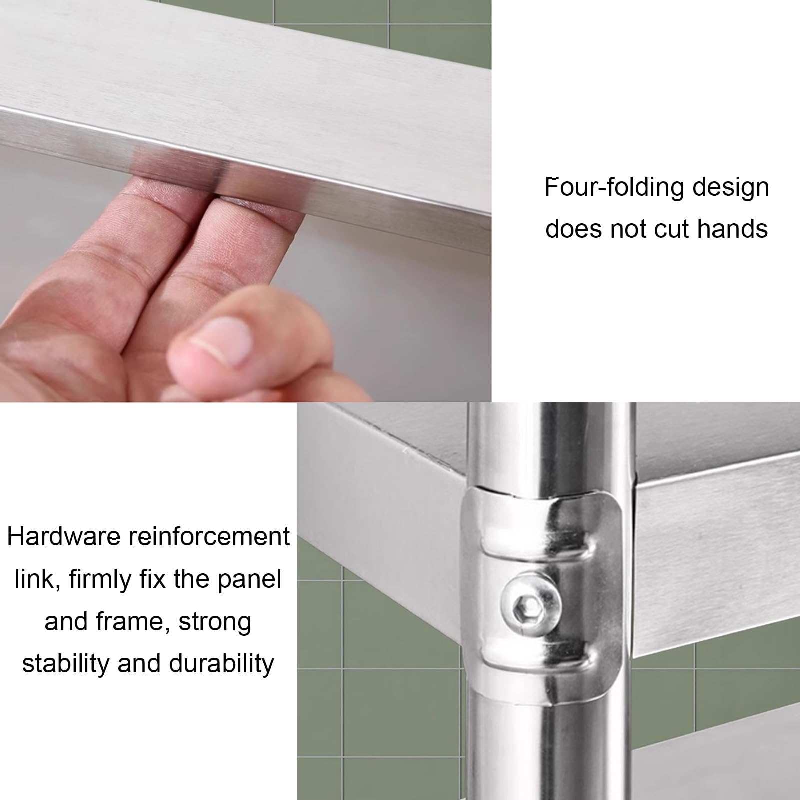 Scaffale regolabile a 3 ripiani in acciaio inox resistente per ristoranti e cucina, scaffalatura per tavolo da preparazione commerciale, 60 x 35 x 80 cm, finitura argento durevole