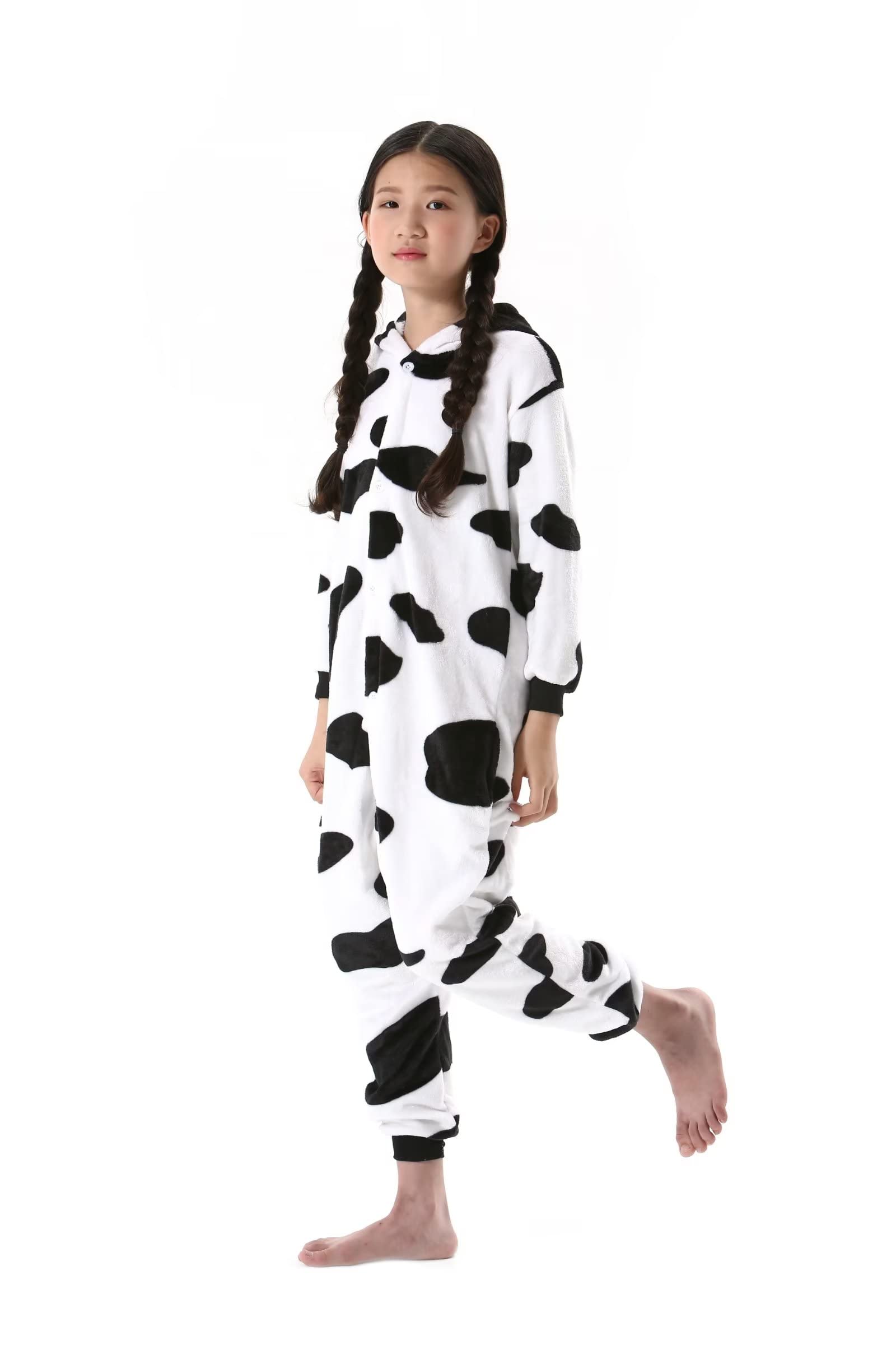 DarkCom Animal Onesie for Kids,Flannel Cosplay Cow Halloween Costume Parent-Child Sleepwear for Girls Boys 8-9 Years - Image 4
