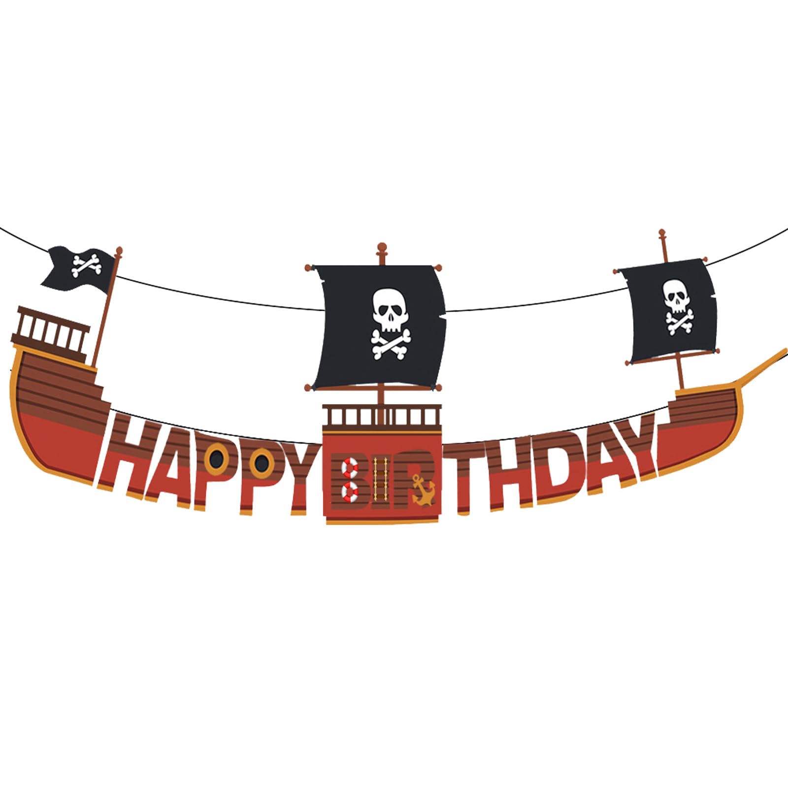 SMENGGIL Pirate Themed Happy Birthday Party Decoration Banner Paper Sign Bunting for Boys Girls Kids Babys Children's Corsair Accessories Supplies