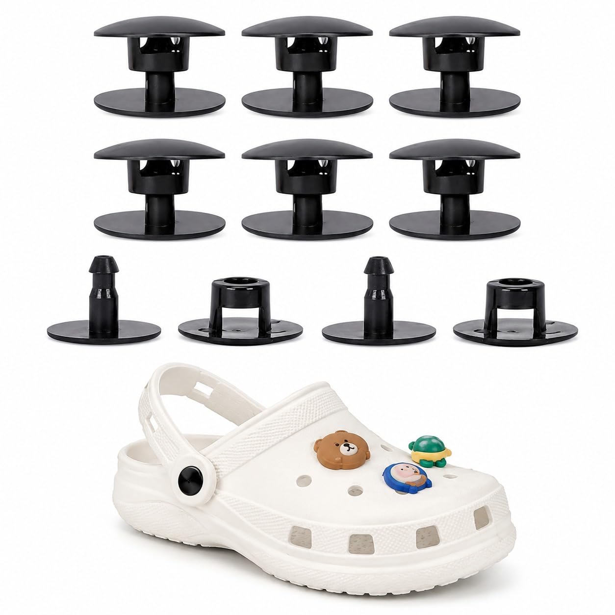 12 Pcs Shoe Button Rivets Replacement Kit for Clogs | Black Strap Fasteners | DIY Shoe Repair Accessories Compatible with Crocs Style Shoes-image-19
