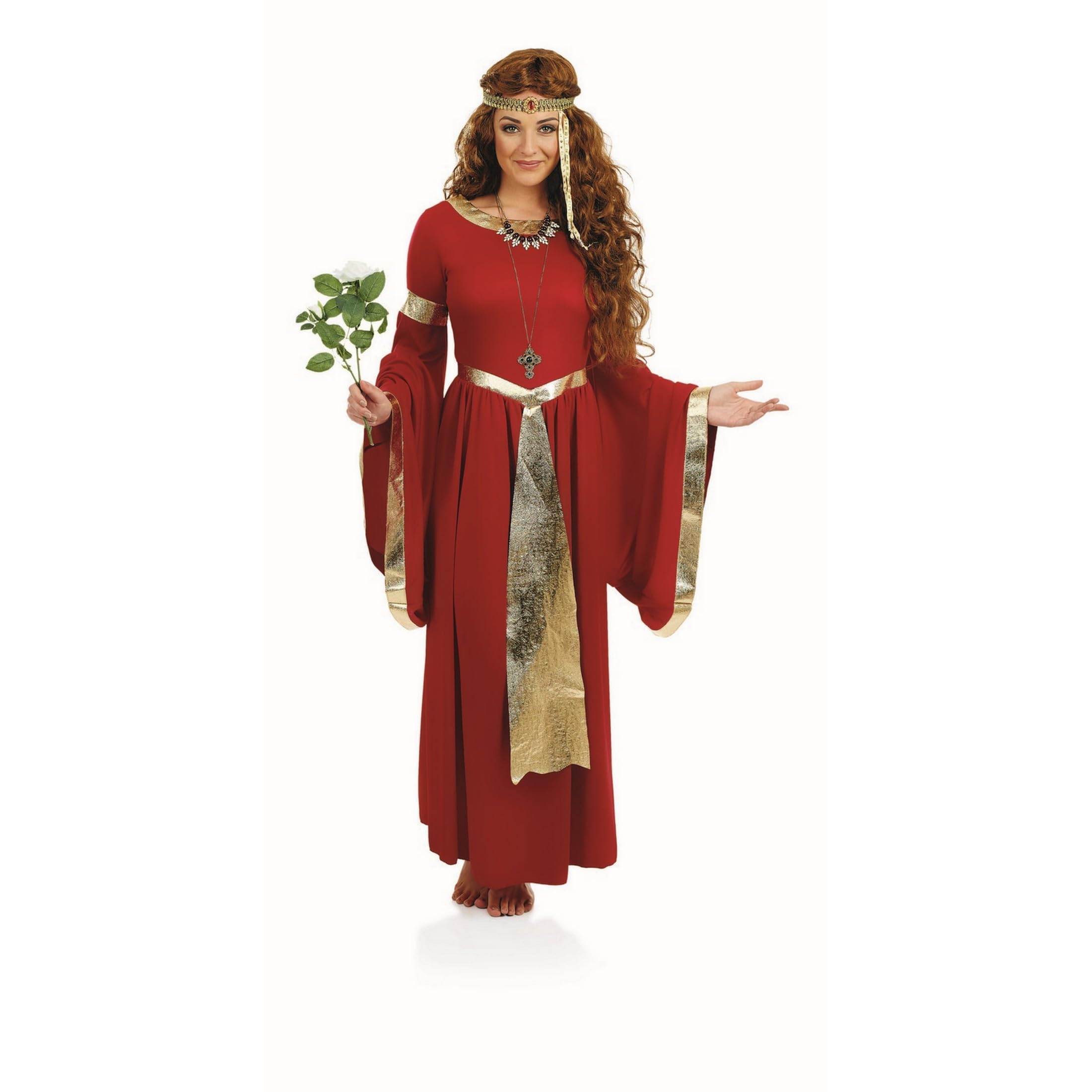 Fun Shack Costume Regina Medievale Donna, Costume Halloween Donna | Abito Rosso con Rifiniture Dorate, Cintura & Cerchietto, Stile Regale, Perfetto per Halloween, Ideale per Travestirsi