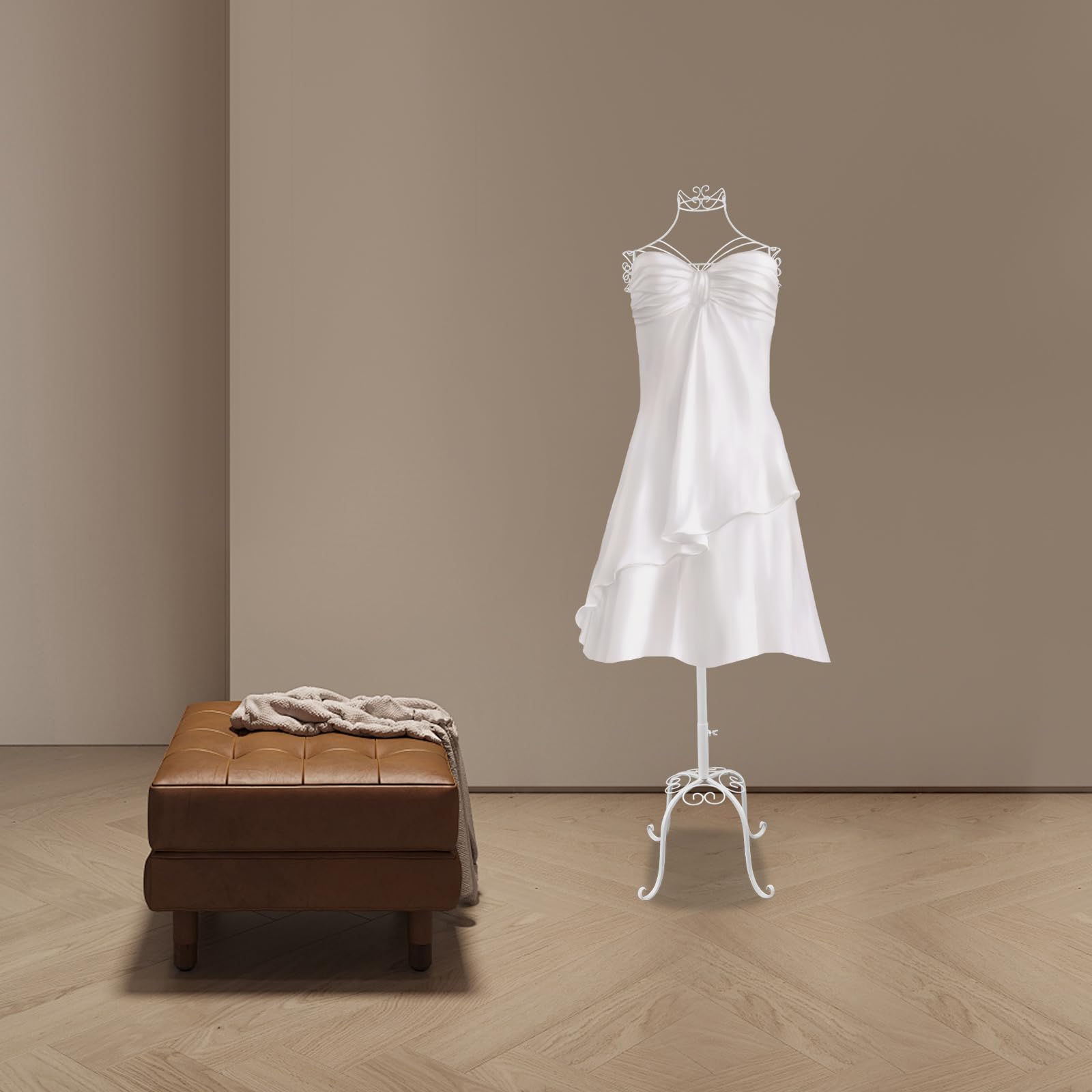 Metall Modell AusstellungsstäNder für Boutiquen und SchneiderläDen, Freistehend Weiß mit Ablagefach, Ergonomisch 60 Zoll Hoch 4 Bein Basis, Stilvoll für Mode Designer und EinzelhäNdler (Weiß)