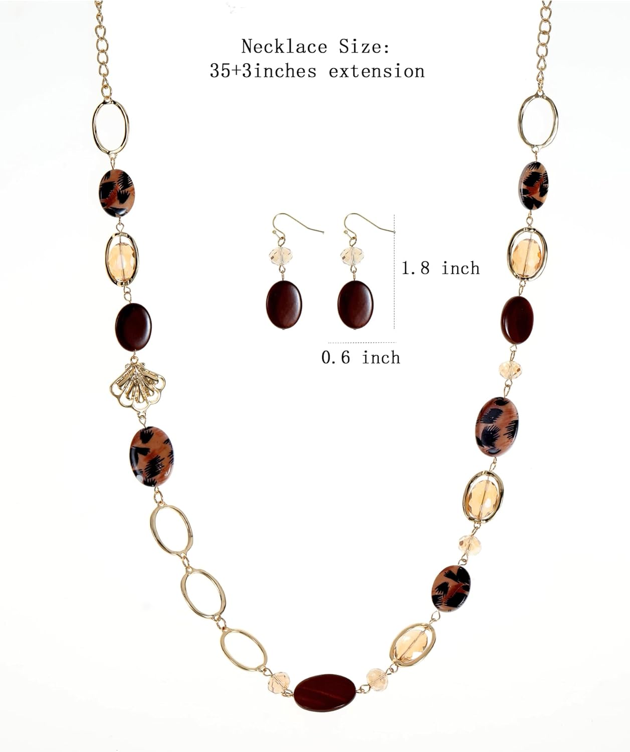 Trendy Long Chunky Beaded Necklace and Earrings Set for Women Shell Crystal Beads Chain Necklace Fashion Western Boho Jewelry Gift - Image 4