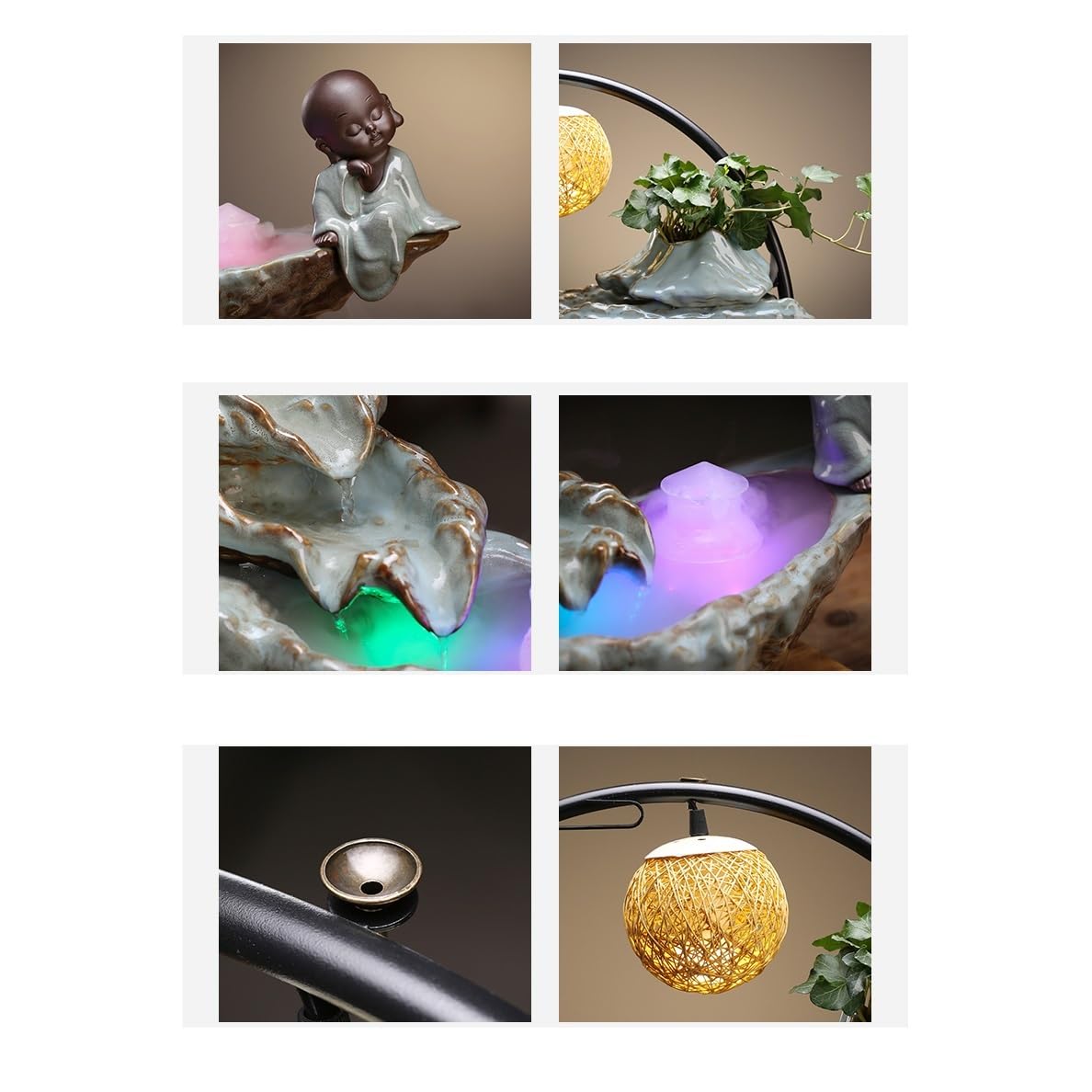 Fuente Decorativa de jardín, Fuente de Agua con Cascada, de cerámica, con función humidificadora, Quemador de Incienso, Feng Shui Zen, decoración para salón, Dormitorio, Oficina