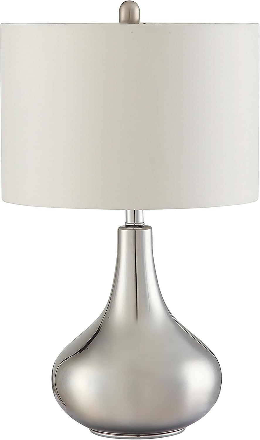 Coaster Home Furnishings - Junko - Metal - 24-Inch Chrome Table Lamp with Drum Shade and Urn Base - Bedroom, Living Room, Home Office - Chrome & White - 901525