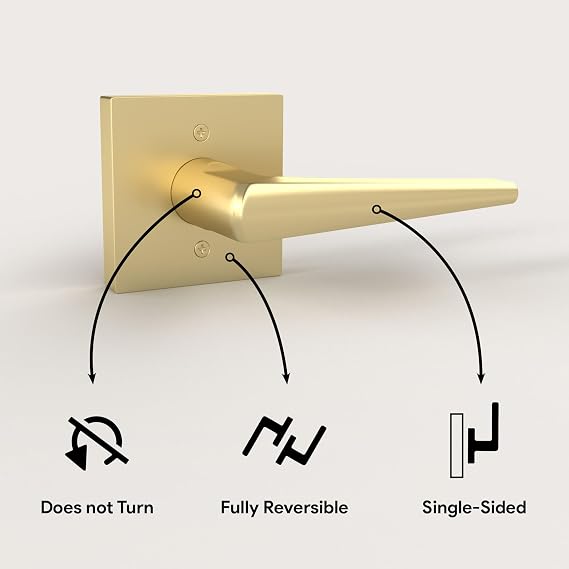 Mega Handles SCHEIN Collection - Reversible Dummy Door Handle 2 Pack + Door Stopper 1.5IN (Satin Brass)