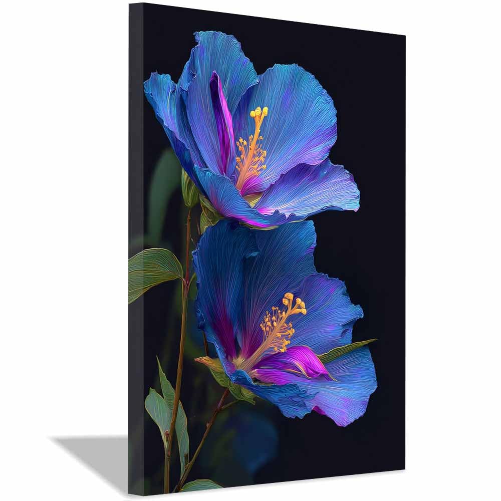 Xeniou Multicolor Flower Canvas Wall Art Blue Hibiscus Painting Canvas Wall Art, For Living Room Bedroom Home Wall Decoration(Multicolor)-60X90cm Framed