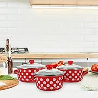 Vista 3 de Juego de mini olla de sopa esmaltada con asas dobles, sartén versátil para fideos de sopa y olla caliente, utensilios de cocina de 3 piezas