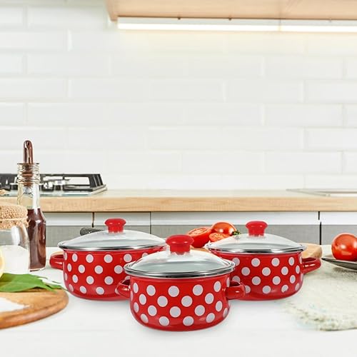 Miniatura 3 de GRIRIW Juego de mini olla de sopa esmaltada con asas dobles para fideos y salsas, parte inferior plana para calentar uniformemente, utensilios de