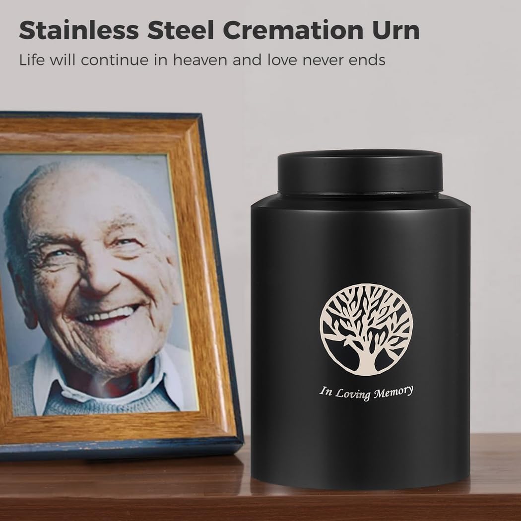 Product Title : 5.1 X 7.5 Inch Cremation Urn, Stainless Steel Funeral Urn for Human and Pet Ashes with Threaded Lid, Black,