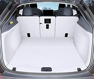 Tesla Model Y Trunk Mat 5-Seater Tesla Y 2026 Juniper Refresh Heavy Duty Trunk Liner Bright White Nappa Leather Full Coverage Trunk Mat+Backseat Protector+High Side Panels+Door Sill Protector(White)