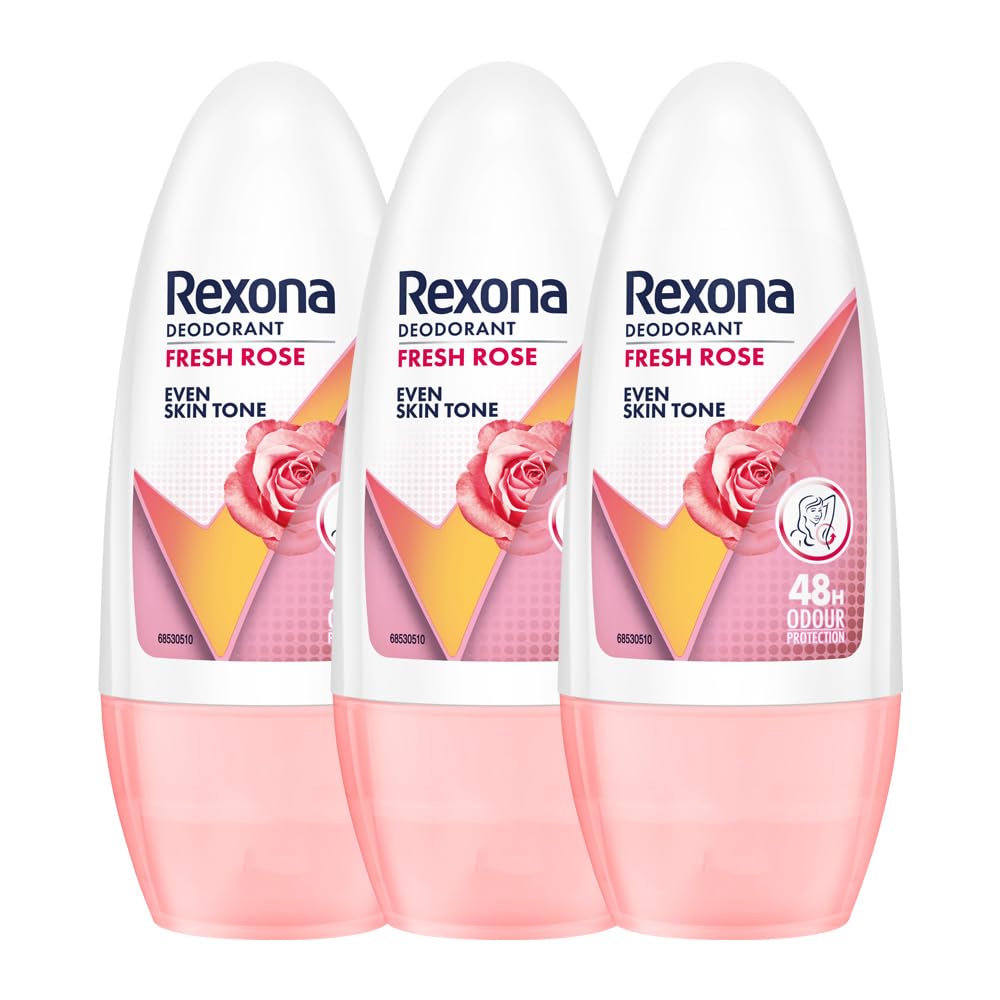 Rexona Fresh Rose Even Skin Tone Underarm Roll-On Deodorant for Women | 48-Hour Odour Protection, 0% Alcohol | 50ml (Pack of 3)-image-24