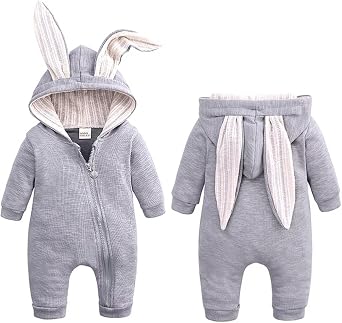 QIAONIUNIU My First Easter Outfit, Baby Girl or Boy Bunny Costume, Infants Rabbit Cosplay Romper