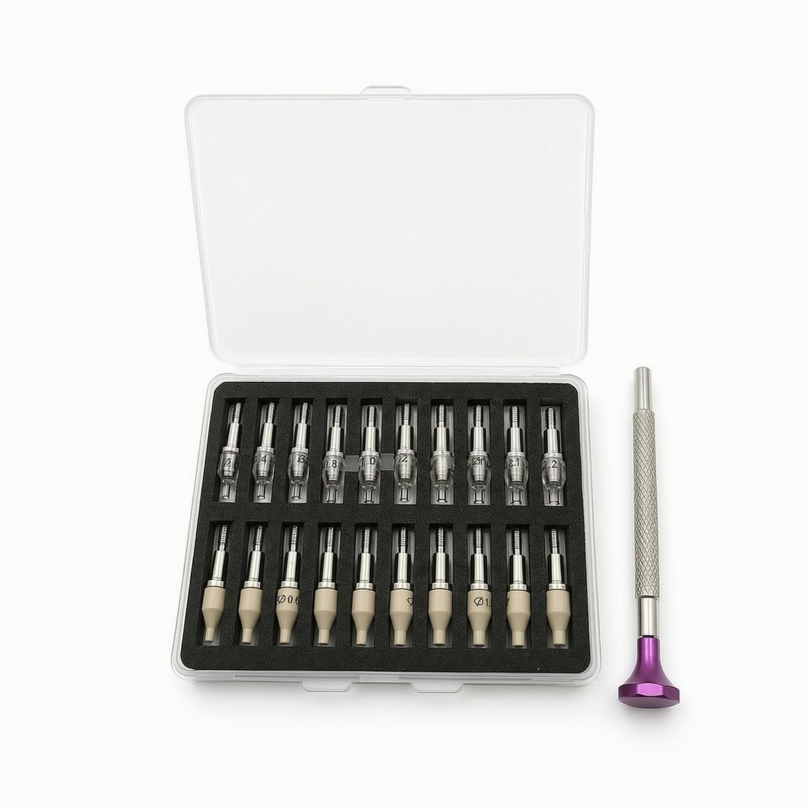 Baoblaze Outil de Pose Aiguilles de Montre Kit Réparation Horloger Presse Main Ensemble Outils Embouts Divers Métal Nylon Poignée Texturée Coffret Rangement