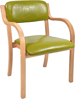 kaitou ダイニングチェア 介護椅子 肘付き 木製 レザー 肘掛け椅子 チェア 介護用手すり 木製椅子 背もたれ スタッキング 角丸 (アップルグリーン)
