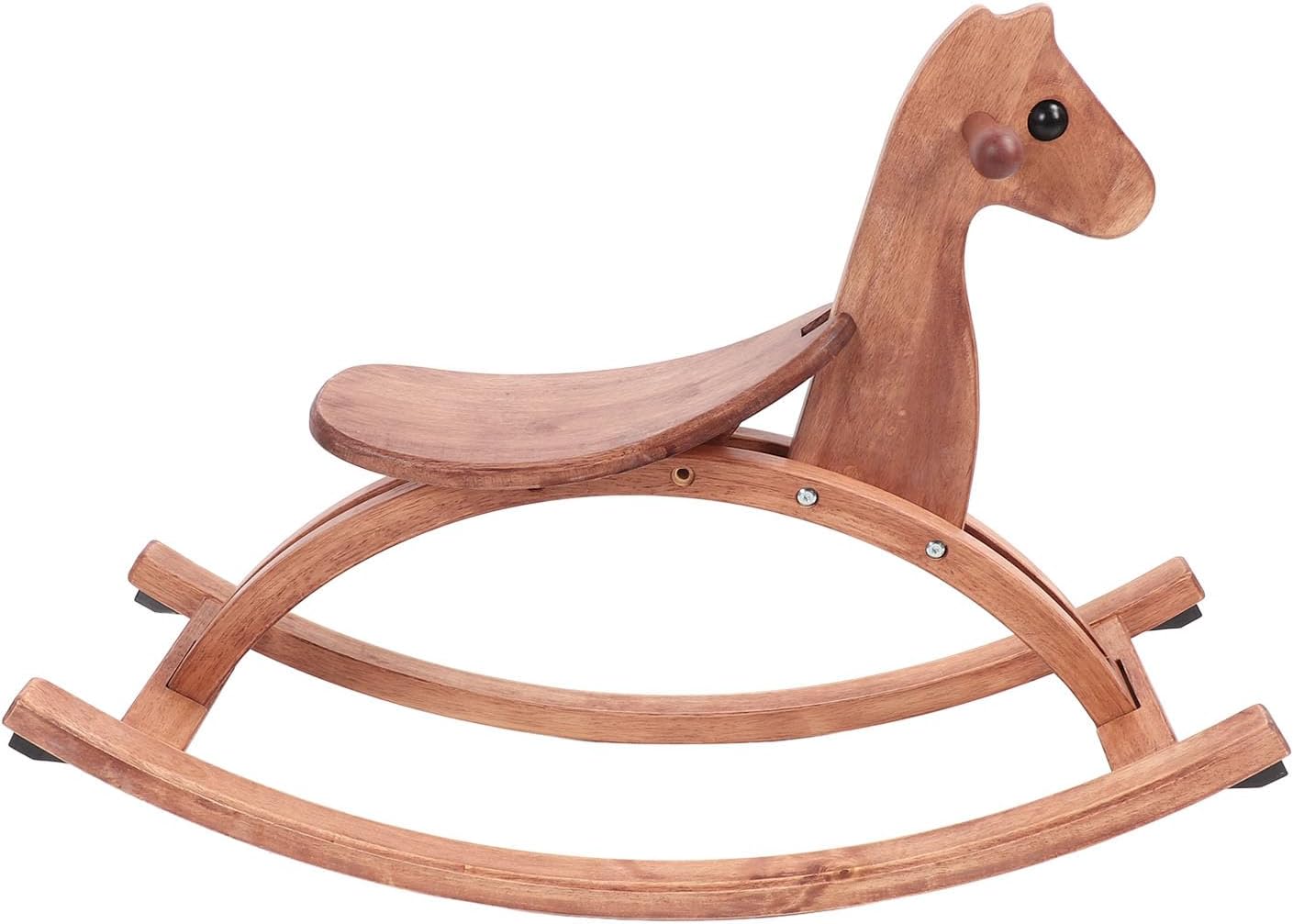 Alomejor Kids Wooden Horse, Oak Wood Rocking Chair Toy with Saddle and Handle for Daily Entertainment and Early Education (2)