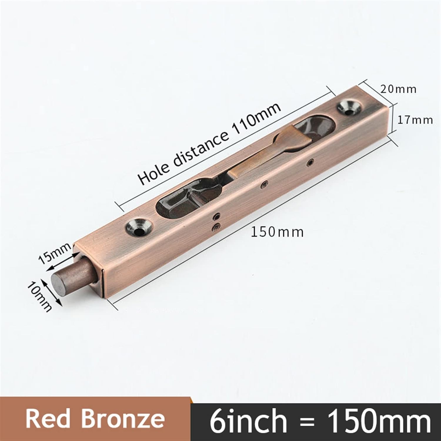 4 6 8 10 Inch Stainless Steel Hidden Door Bolt Security Guard Door Latch Sliding Door Lock 1Pcs(Red Bronze 6inch)