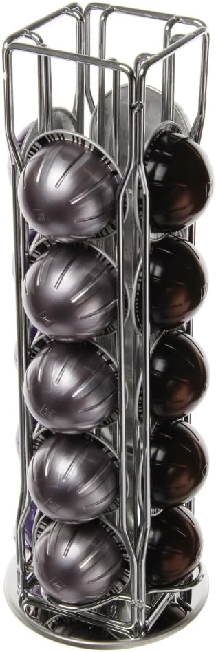 Paxanpax 20 Piece 4 Row for Nespresso Vertuo Coffee Pod Capsule Holder Stand with 360° Rotatable Base, Silver, PSA295