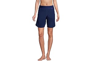Women's Lands End 9" Quick Dry Elastic Waist Modest Board Shorts