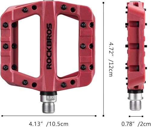 Miniatura 5 de ROCKBROS Pedales ligeros de bicicleta de montaña Pedales de plataforma de bicicleta de fibra de nylon para BMX MTB 9/16 "Rojo
