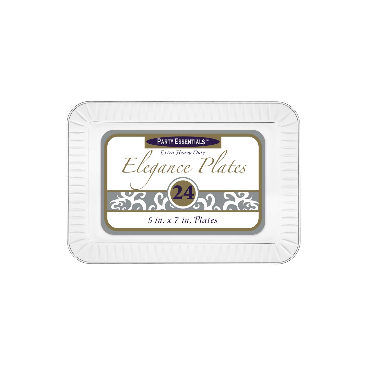 Party Essentials Elegance Quality Hard Plastic 5 x 7-Inch Rectangular Appetizer Plates, Clear, 24 Count