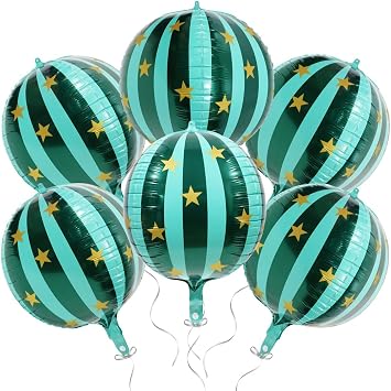 Jumbo 360 Degree 4D Stripe Matt Green Star Christmas Foil Balloons, Round Ball Shape Circus Clown Carnival Christmas Balloon For Birthday Baby Shower Wedding Xmas Festive Party Decoration Supplies