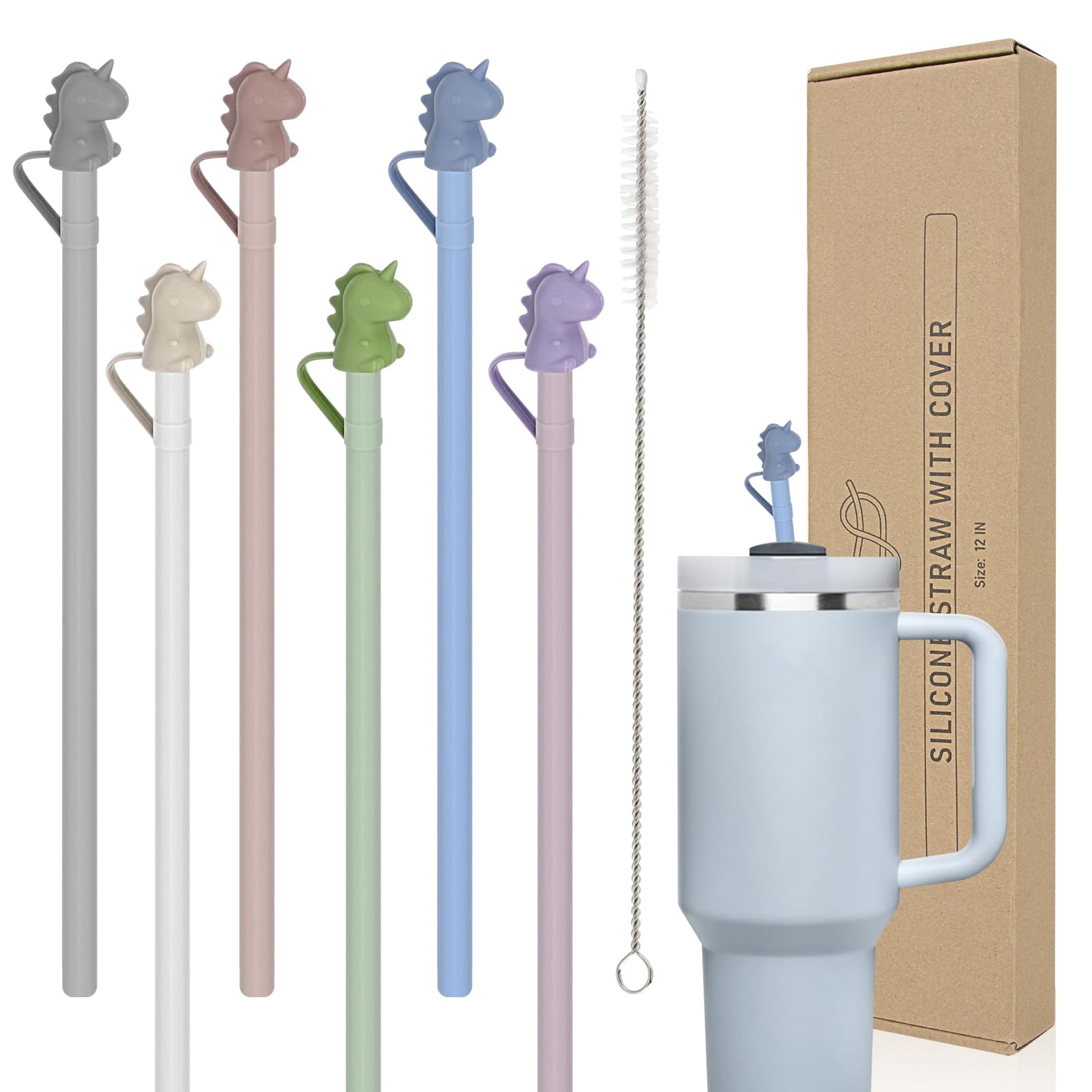 Silikon-Trinkhalm Set Für Stanley-Becher – 6 Halme + Bürste, Mit Abdeckung, 30,5 Cm, BPA-frei