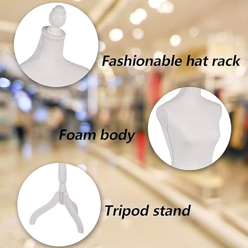 Miniatura 5 de FDW Maniquí 60-67 de altura ajustable, modelo de vestido femenino, torso de soporte con trípode para ropa (blanco)