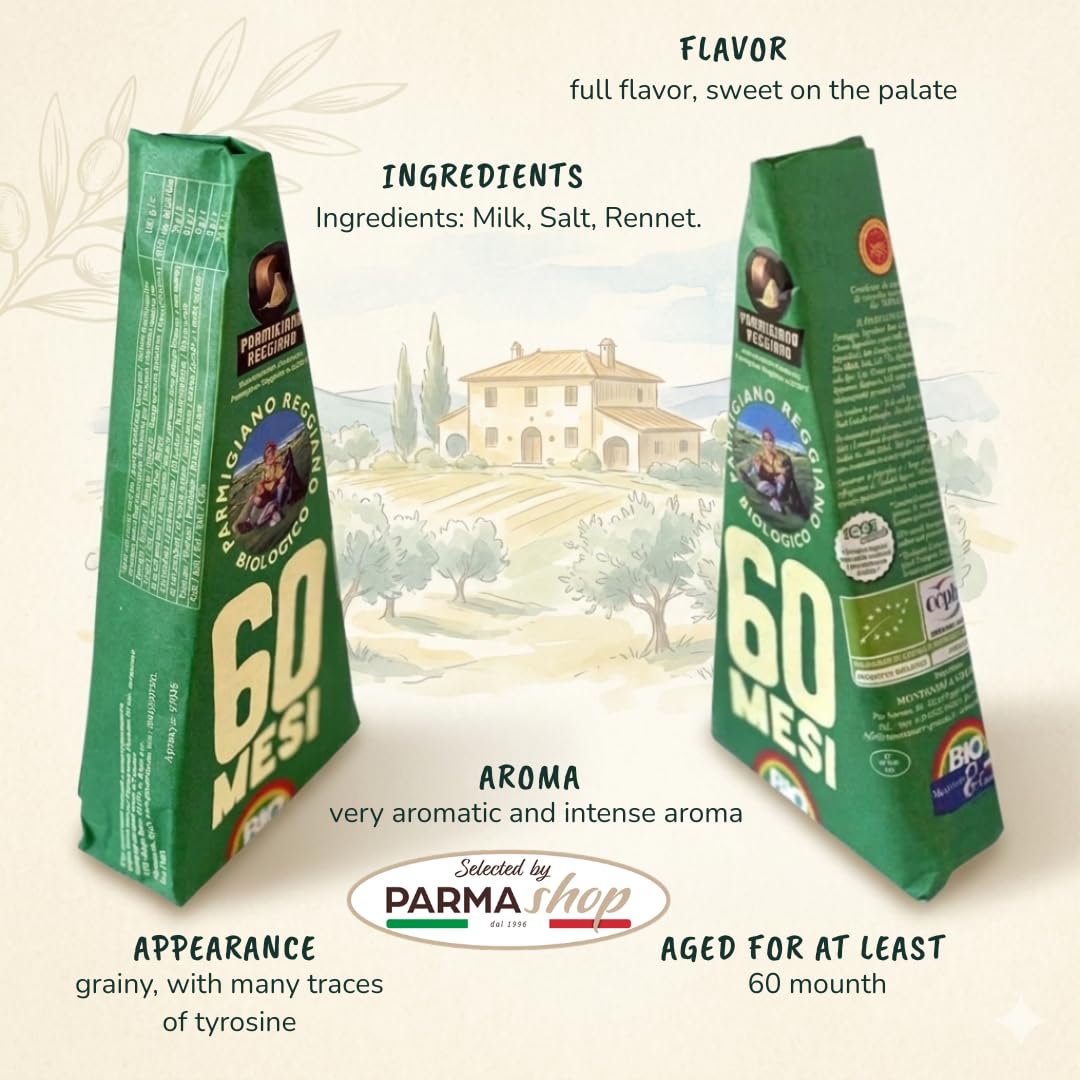 Parmigiano Reggiano Aop de l'agriculture biologique 60 mois 2 Punte da 500 gr Emballé à la main