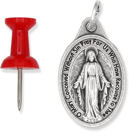 Miniatura 6 de Caritas et Fides Paquete de 25 medallas milagrosas a granel (1 pulgada, plata oxidada), hechas en Italia – Colgante de María para collar, colgante