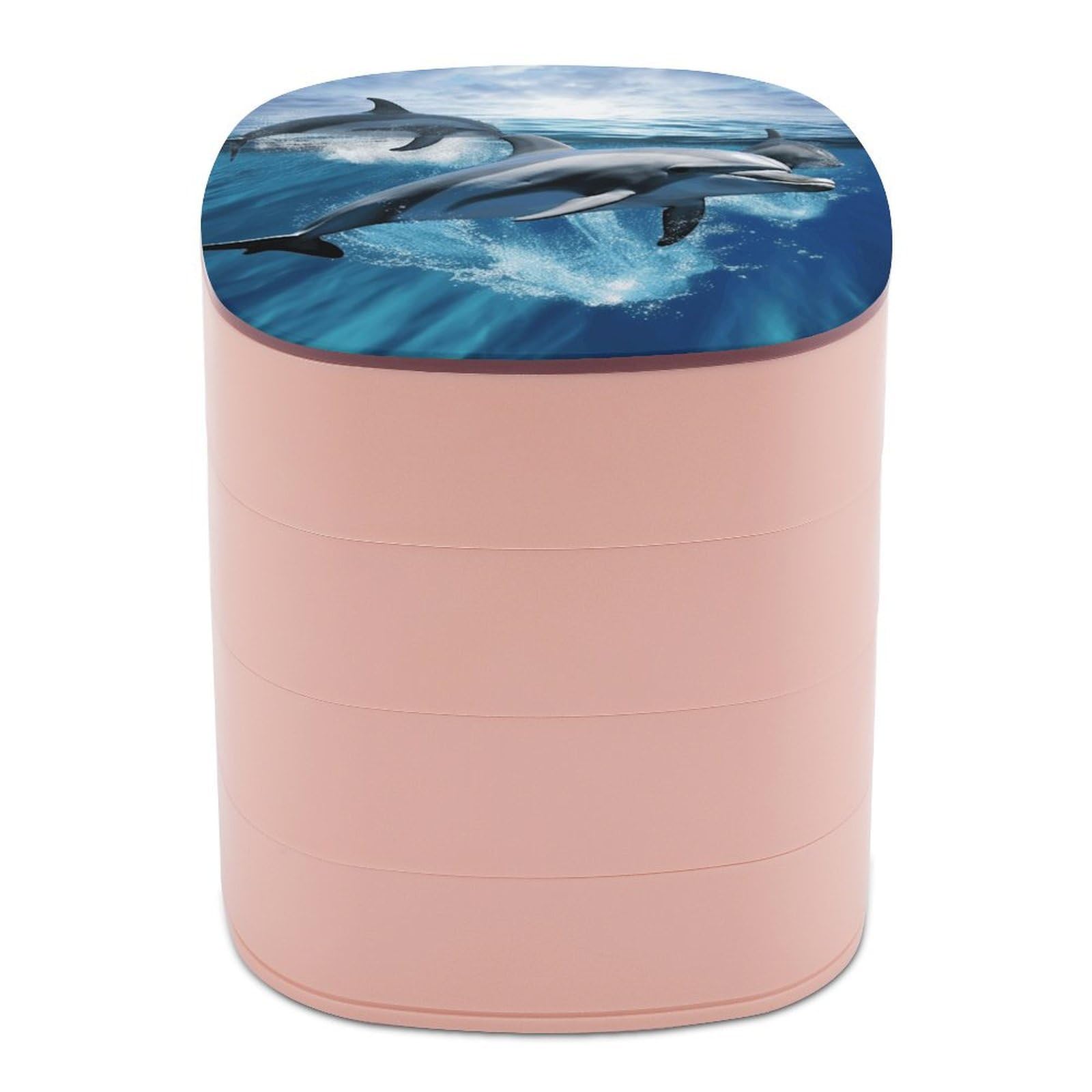 FekiLoot Dolphins Jewelry Box 4-Layers Rotatable Jewelry Organizer Storage Box with Mirror Cute Travel Jewelry Case Portable Earring Holder Organizer for Ring Necklace Bracelet