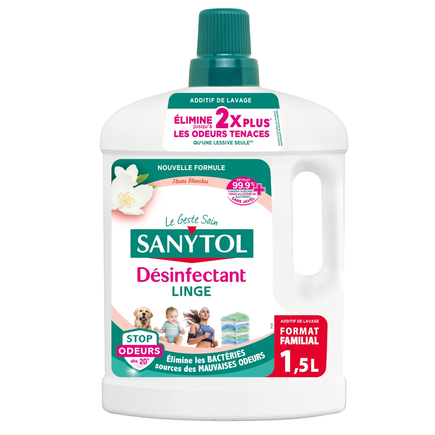 Image secondaire de Sanytol Désinfectant Linge Fleurs Blanches 1.5L - Élimine Odeurs et Bactéries