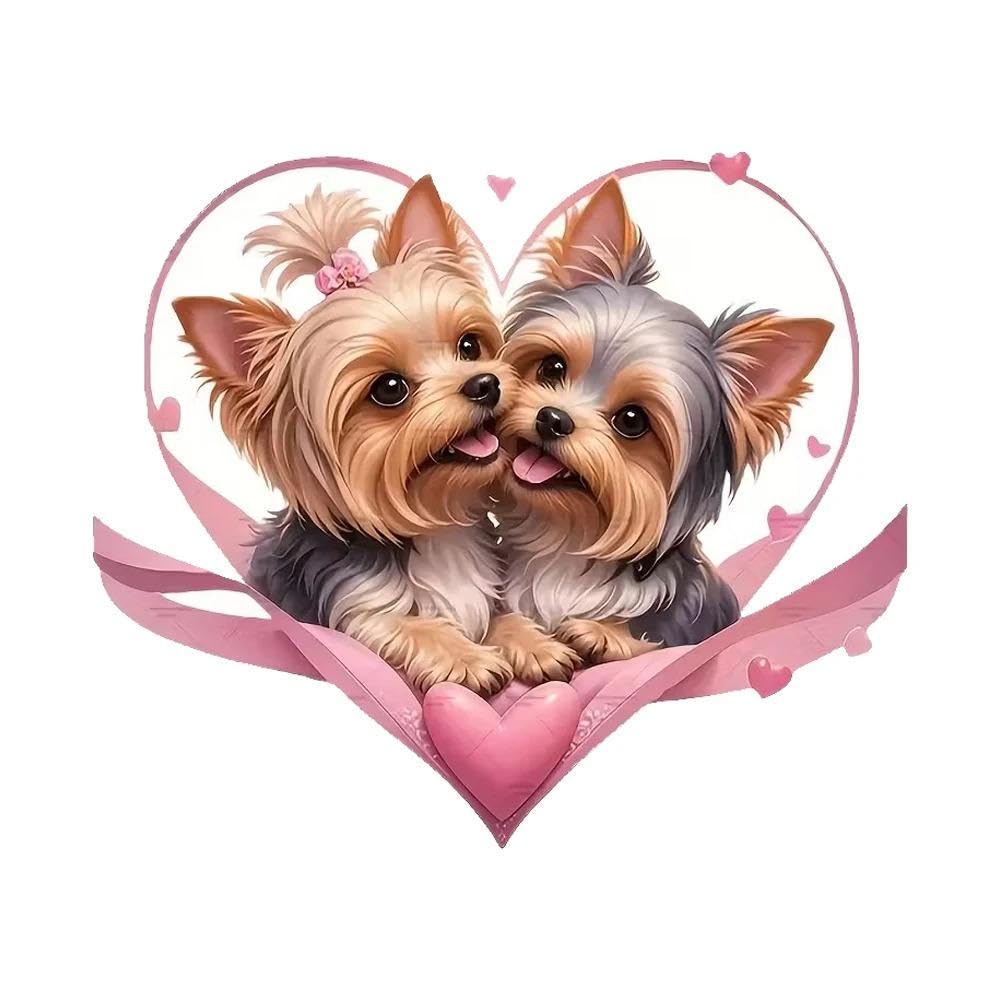 Pink Heart Yorkies Self-Adhesive Vinyl Decal Used for Car Windows Bumper Laptops(10cm-Longest Side)