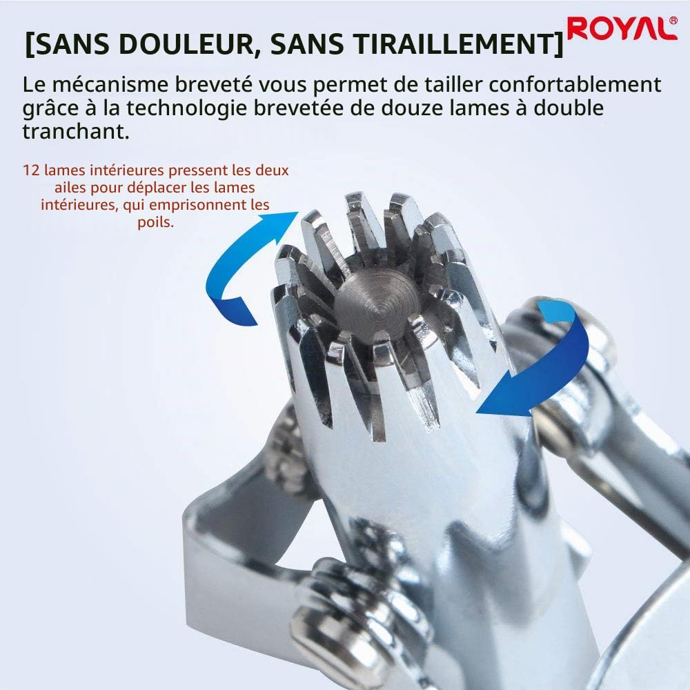 ROYAL [Fabriqué en Corée] Tondeuse à poils de nez pour homme Birdie, manuelle, sans pile, étanche, indolore avec douze lames à double tranchant, mécanisme breveté ET-4