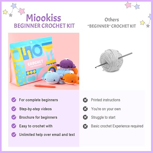 Miniatura 3 de Miookiss Kit de ganchillo para principiantes, kit de ganchillo de 3 piezas de lindas ballenas, paquete de iniciación para adultos, incluye