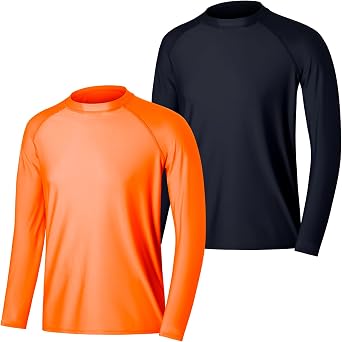 ESTAMICO 2 Pack Men Rash Guard Quick Dry Long Sleeve Swim Shirts UPF 50+ UV Sun Protection Swim Tee
