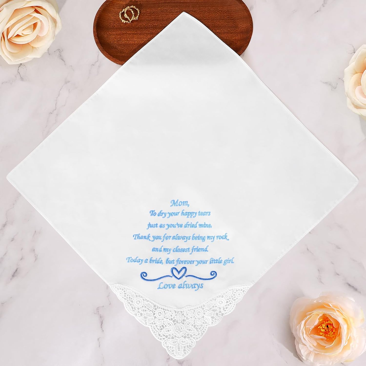 Something Blue Wedding Handkerchiefs, Mother of Bride Gift, Mother of Groom Gift, Embroidered Handkerchief Gift From Daughter - Image 3