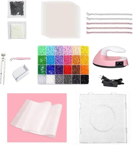 24 Colors Perler Beads DIY Craft Kit with Mini Iron, Full Tools Set, 16000 Total Fuse Beads, Gift for Boys Girls Kids Educational Handmade Toy