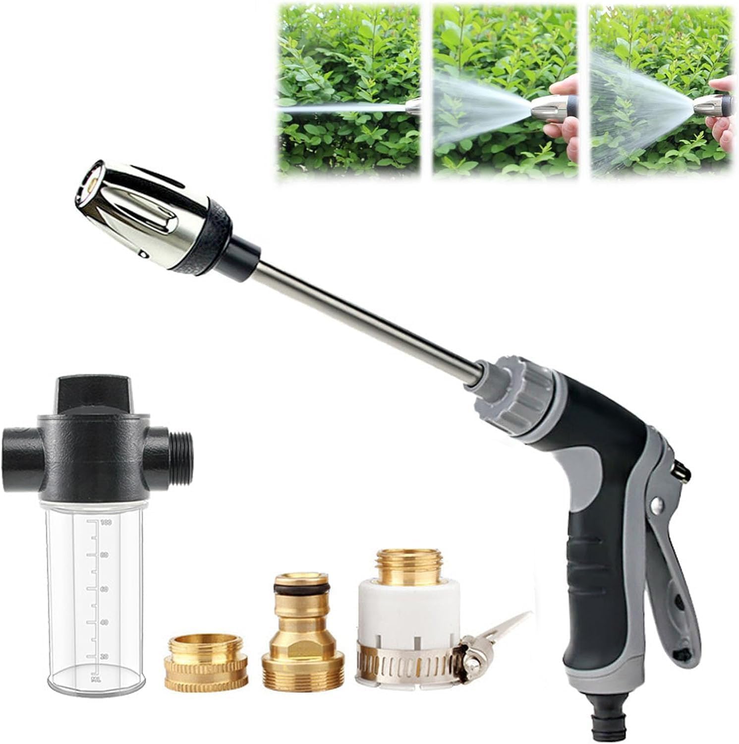 High Pressure Power Washer Wand for Garden Hose, Hydro Jet Sprayer Nozzle with Soap Dispenser and 3 Spray Modes, Heavy Duty Water Pressure Wand for Car Wash, Window, Patio and Deck (Black)