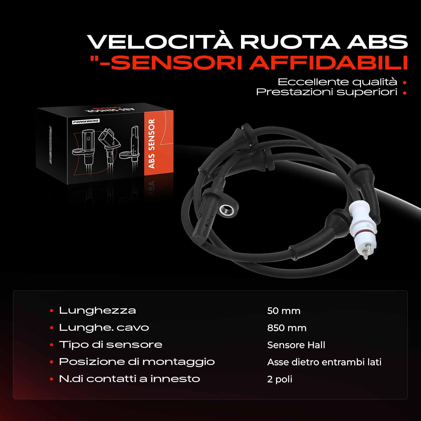 Frankberg Sensore Velocità Ruota ABS Sensore ABS 2-Poli Compatibile con Vivaro Furgone X83 Trafic II Bus JL Vivaro A Pianale/Telaio X83 Primastar Bus X83 Vivaro Combi X83 Replace# 8200184210