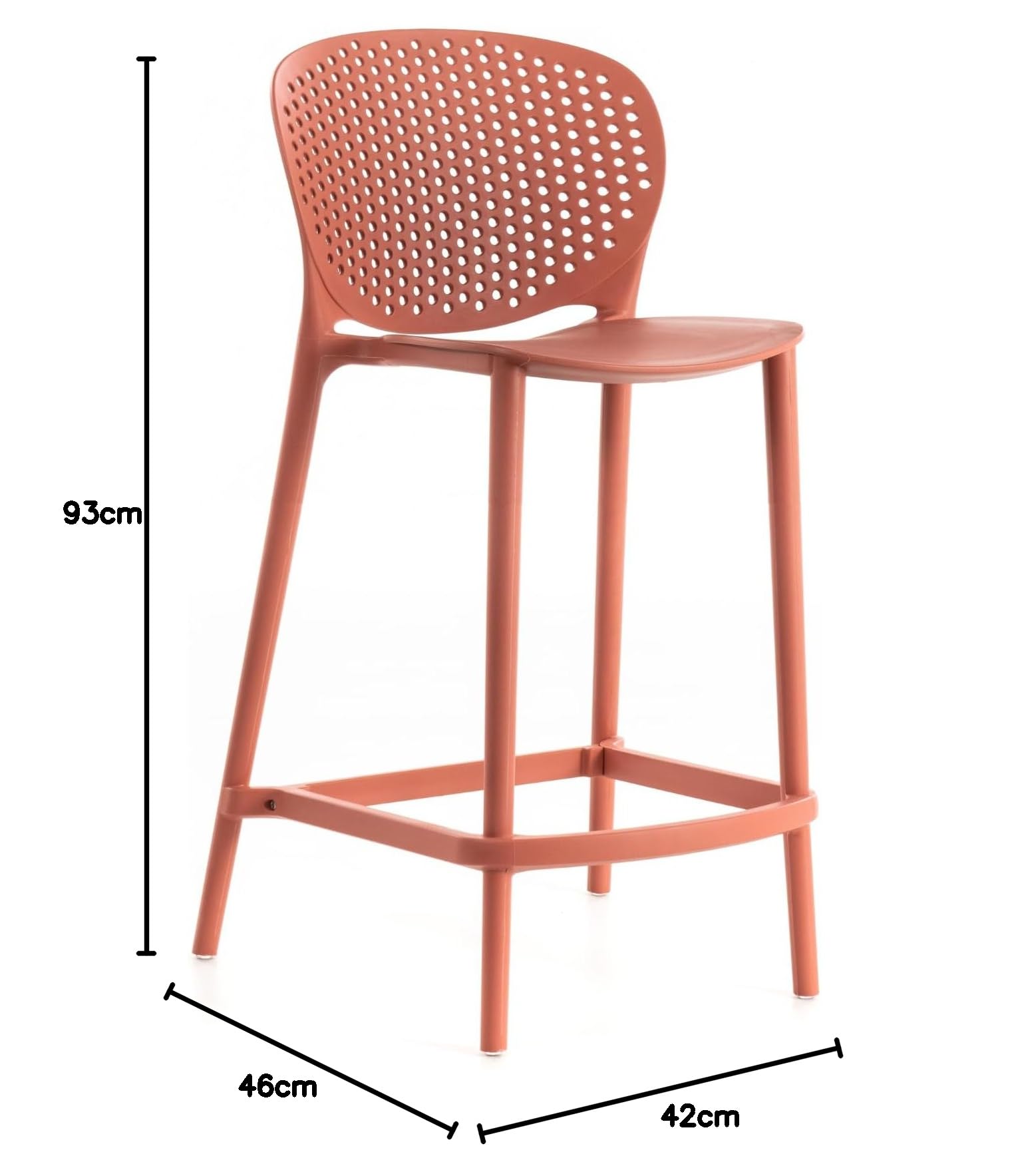 MONDO VIRO Set di sgabelli alti impilabili in PP con poggiapiedi Kolbi cm 46x42 93h (2, Arancione)